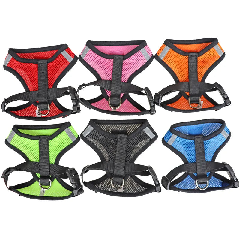 Colete Arnês para cães e gatos com trela de chumbo, ajustável, malha de poliéster, acessórios para cães pequenos e gatos.