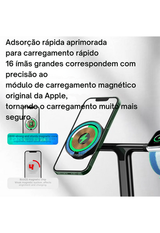 Carregador Suporte Magnético 3 em 1 de carga sem fio de 20 W para telefone iPhone 15 14 Pro Airpods Apple.