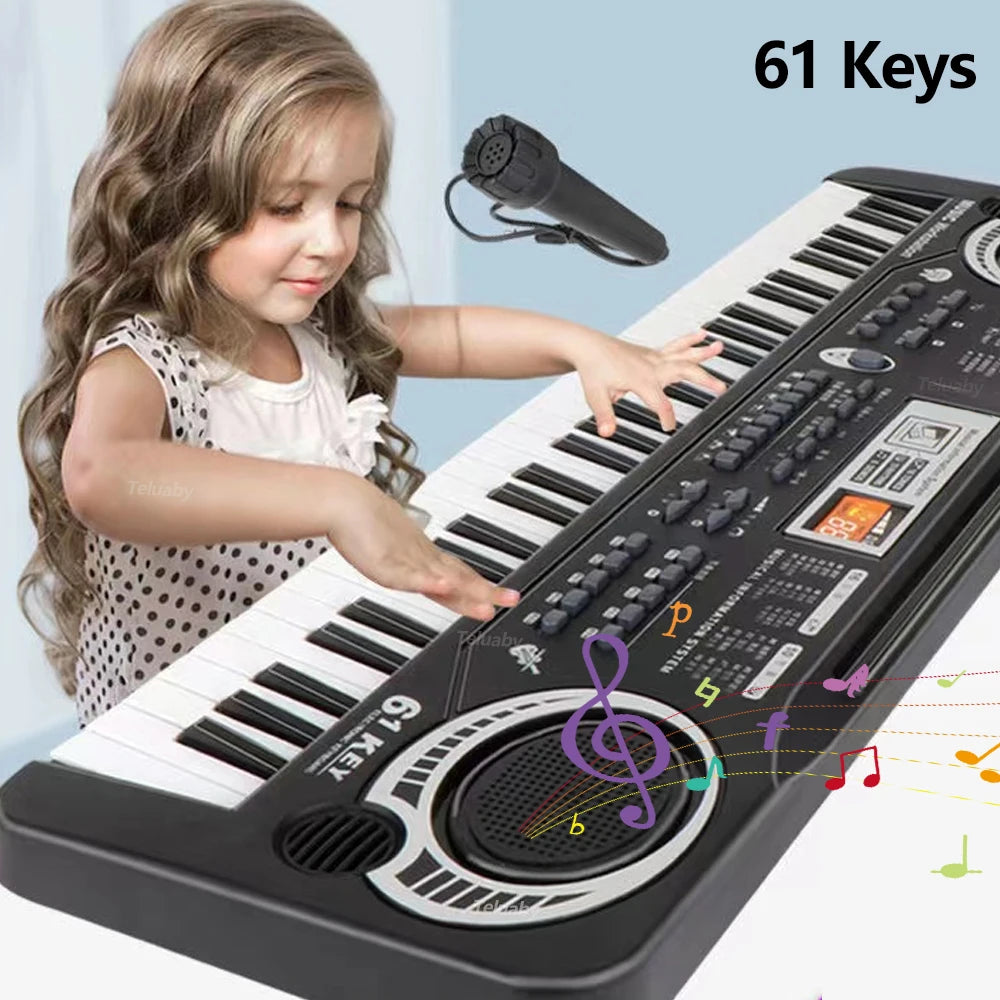 Piano Keyboard Portatil 61 com Microfone Brinquedo Educacional Iniciantes.