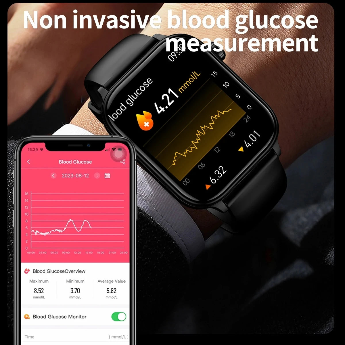 Relógio Smartwatch Diagnostico IA, lipidios, acido urico, glcose, ECG + PPG, voz, Bluetooth