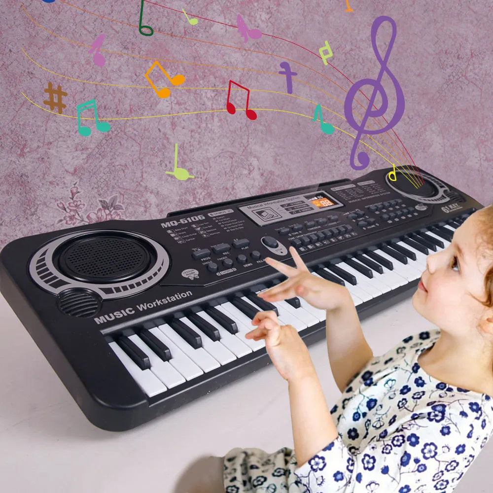 Piano Keyboard Portatil 61 com Microfone Brinquedo Educacional Iniciantes.