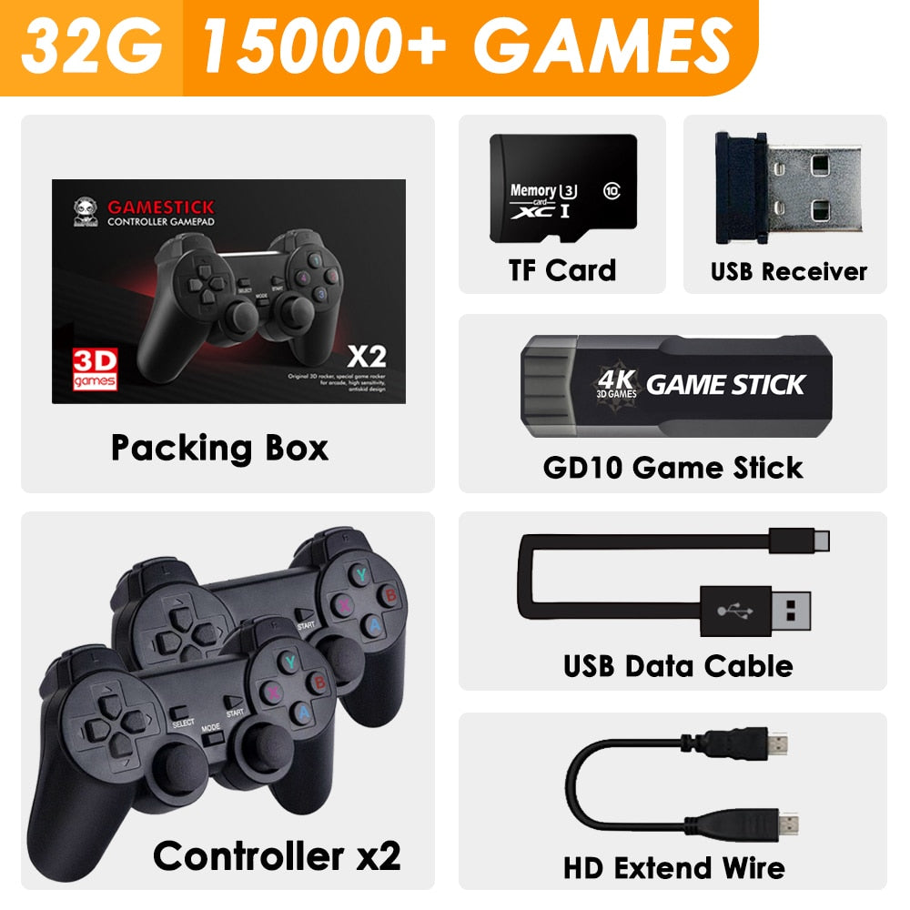 Super Game Stick 4k Retrô GD10 30000 Jogos 2 Controles sem Fio