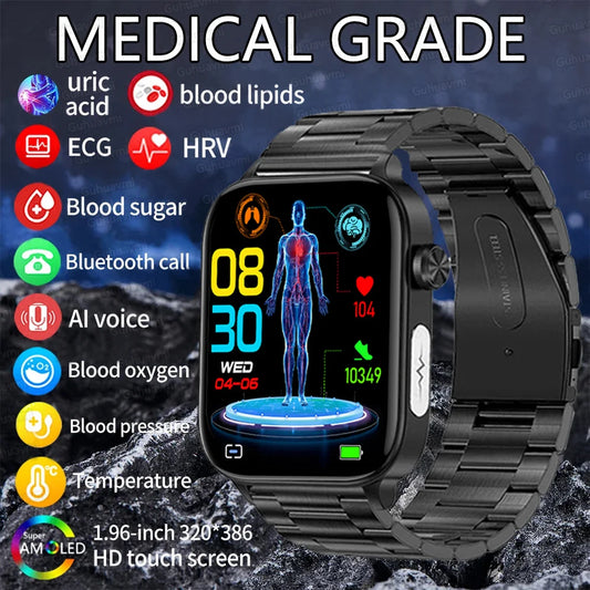 Relógio Smartwatch Diagnostico IA, lipidios, acido urico, glcose, ECG + PPG, voz, Bluetooth