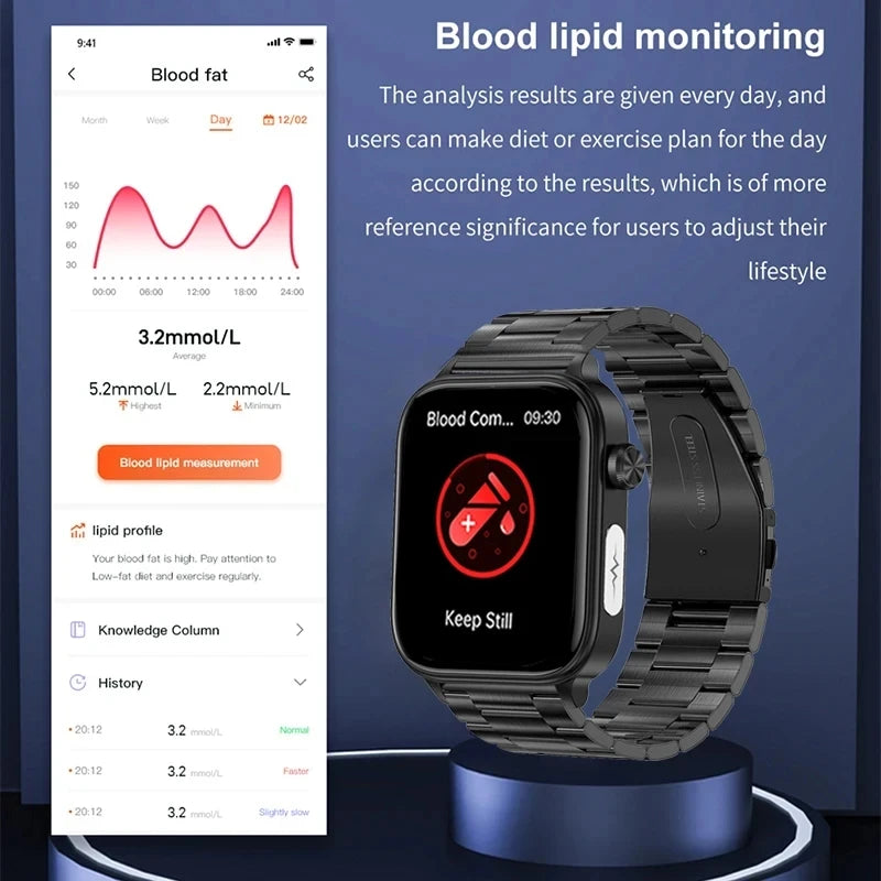 Relógio Smartwatch Diagnostico IA, lipidios, acido urico, glcose, ECG + PPG, voz, Bluetooth