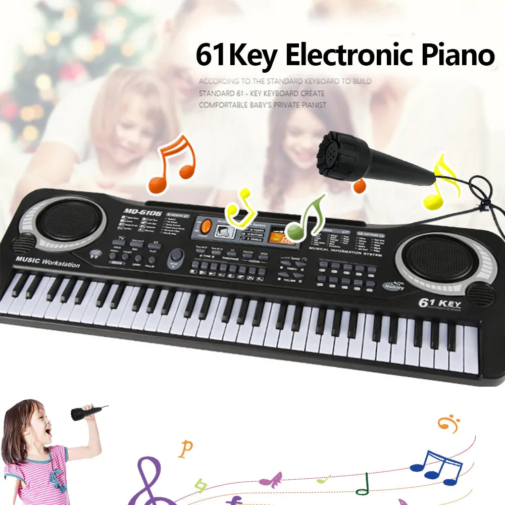 Piano Keyboard Portatil 61 com Microfone Brinquedo Educacional Iniciantes.