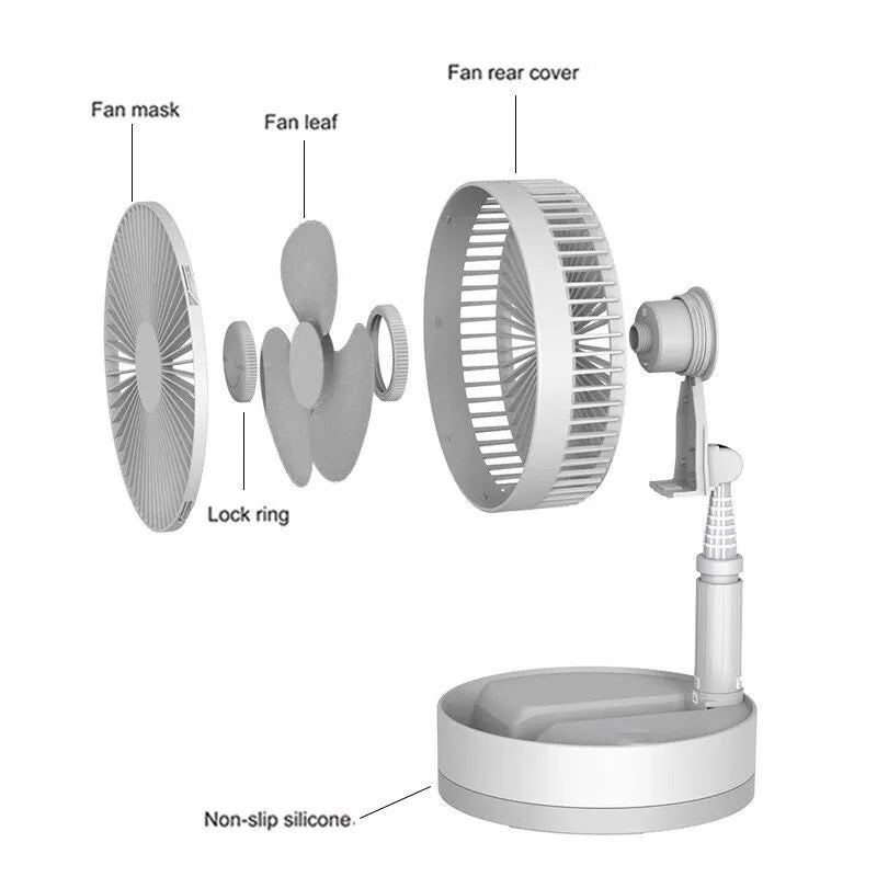 Ventilador USB Recarregável Portátil Dobrável, sem Fio, 4 Velocidades,.