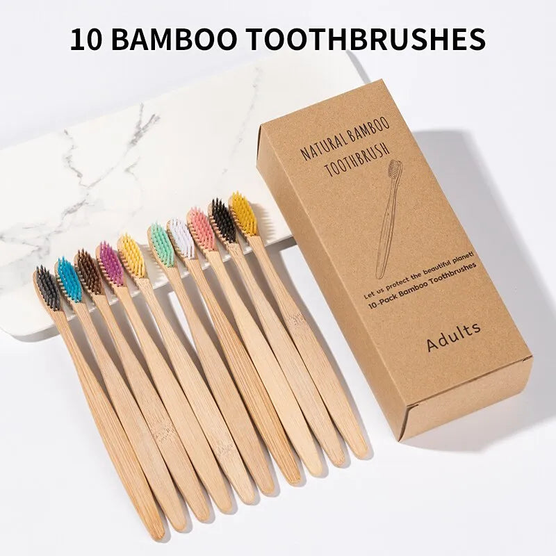 Escovas de Dentes Ecológica bambu Portátil! Adulto Madeira macia para uso em casa viagens hotel Kit 10 unidades.