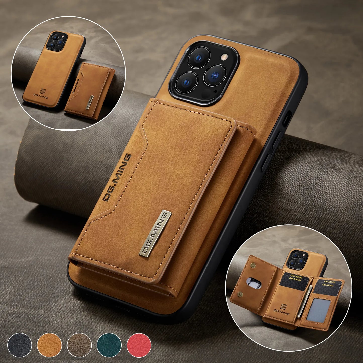 Capa de couro Magnética destacável para iPhones 14 pro max 15 13 12 11 xs xr 7 8 plus. Cartões bolso titular.