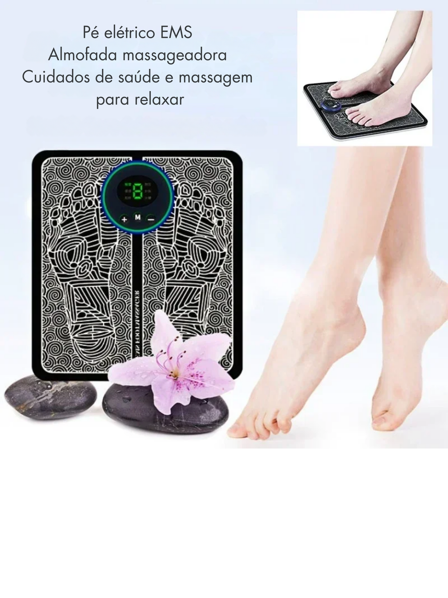 Tapete de massagem de pés Elétrico EMS, USB, dobrável.